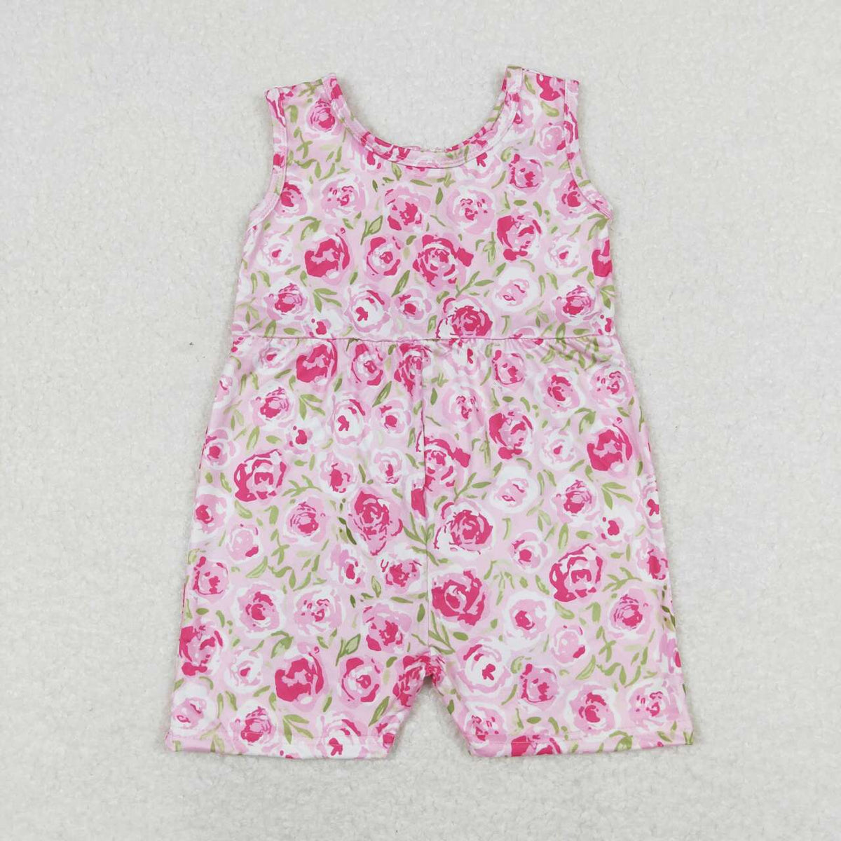 SR1127 Hot pink flowers sleeveless girls jumpsuits