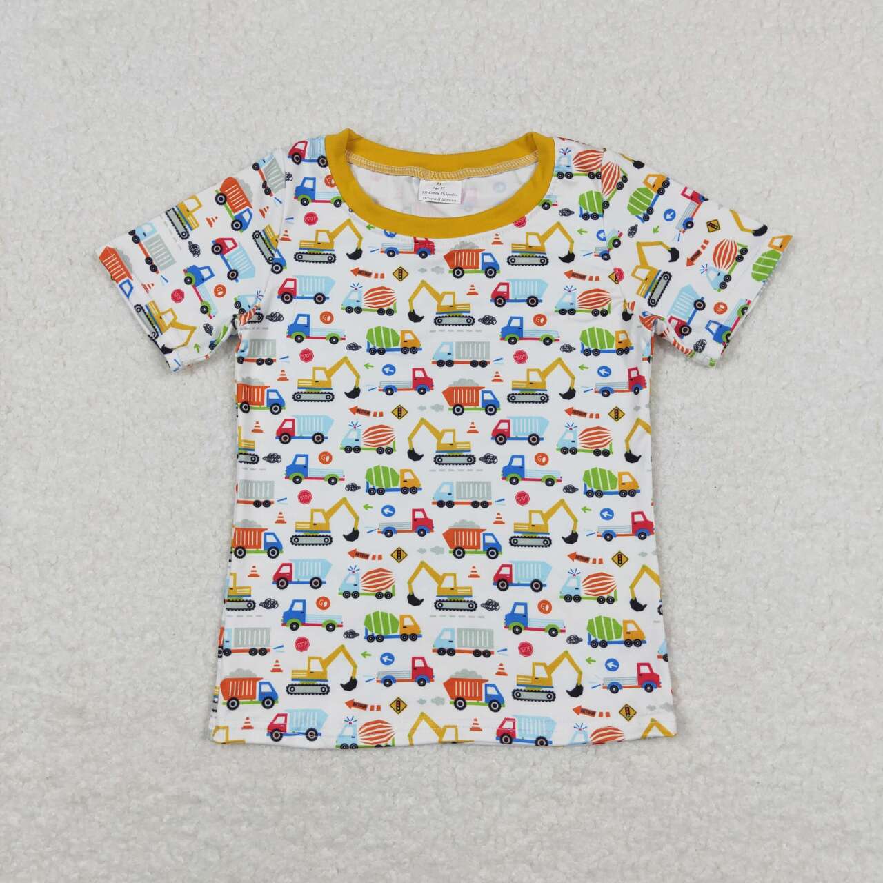 BT0555 Colorful Construction Truck Short Sleeve Boys Top