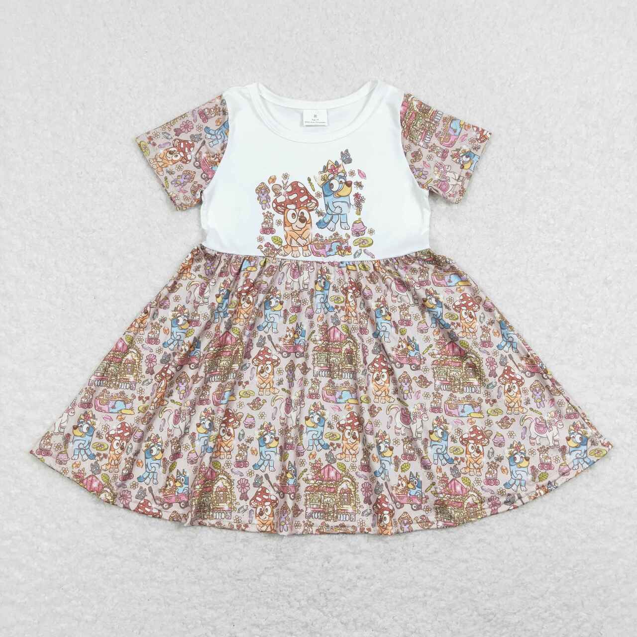GSD0623 Cartoon dog flowers short sleeve girls dress