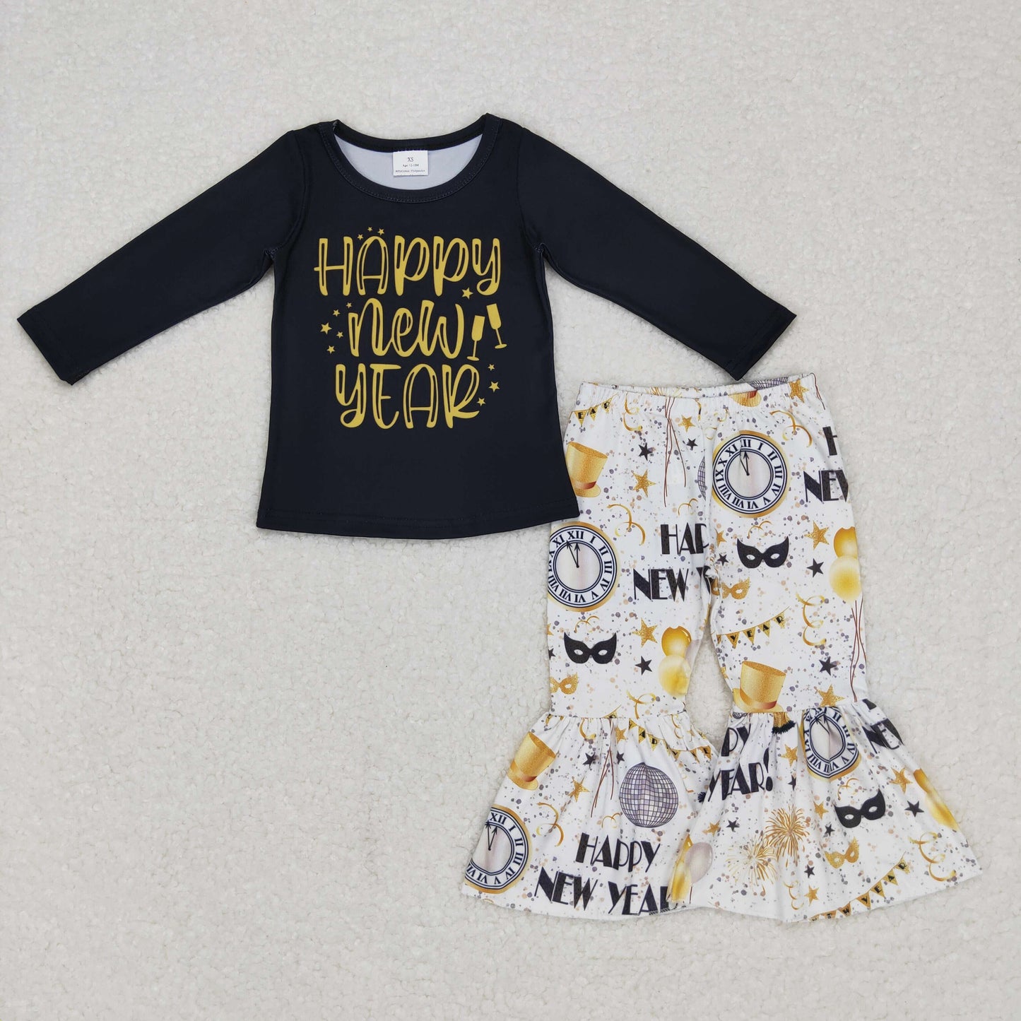 GLP0817 Happy new year black long sleeve girls set