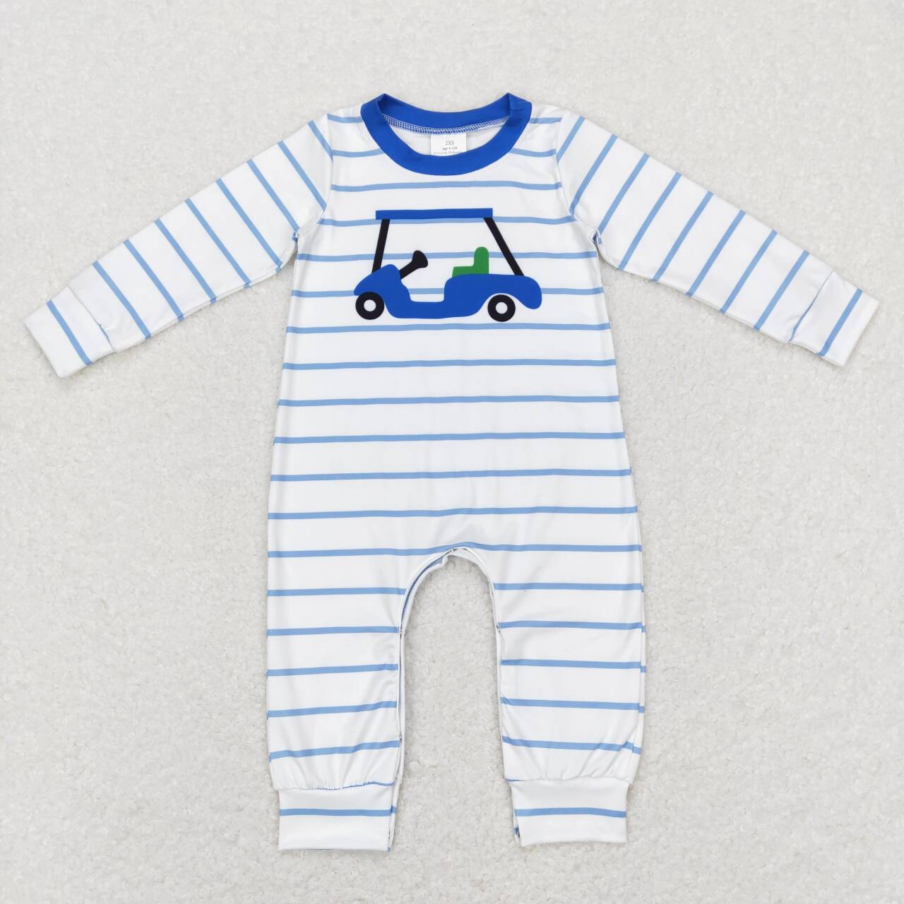 LR0848 Play golf blue striped long sleeve boys romper