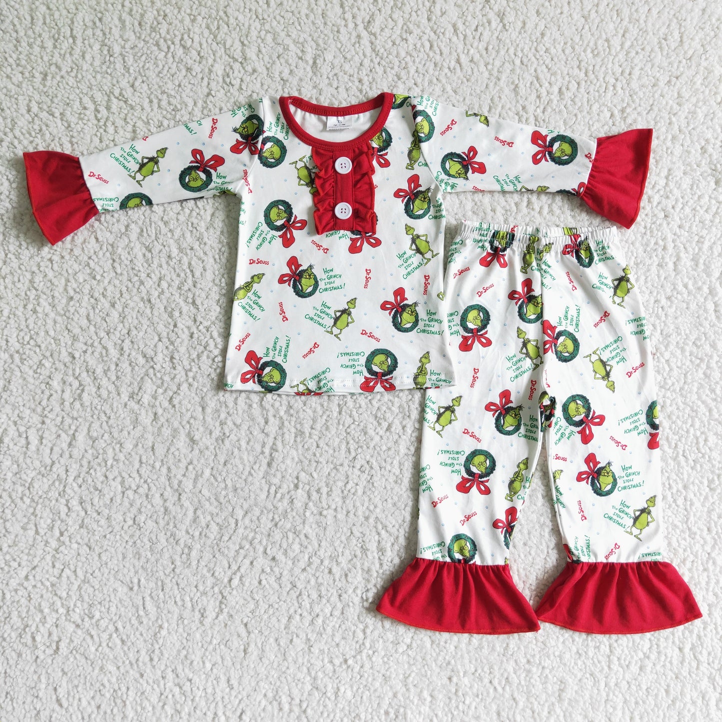 6 A20-3 Button Christmas Cartoon Little Girls Pajamas