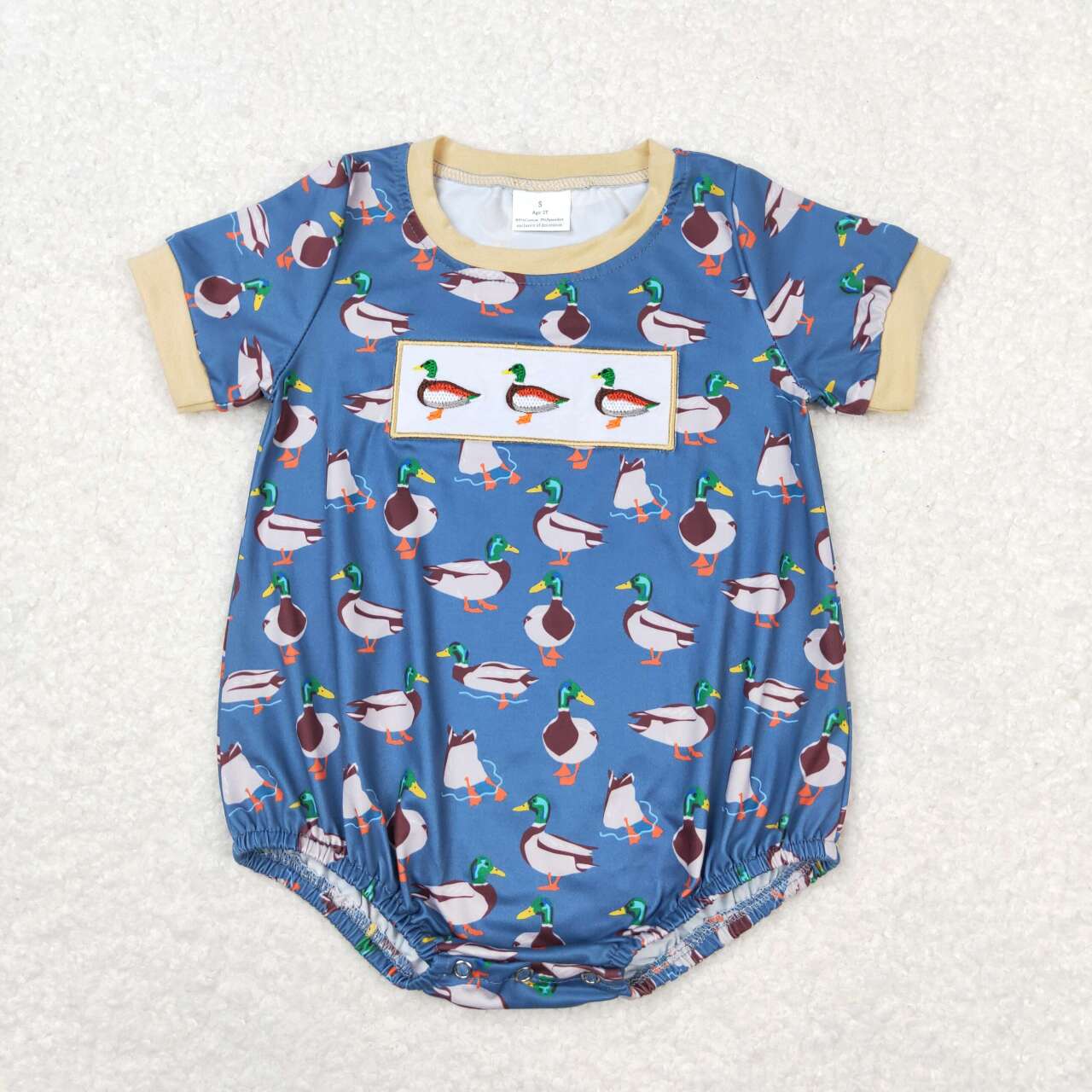 SR1134 embroidery Mallard dark blue short sleeve boys romper