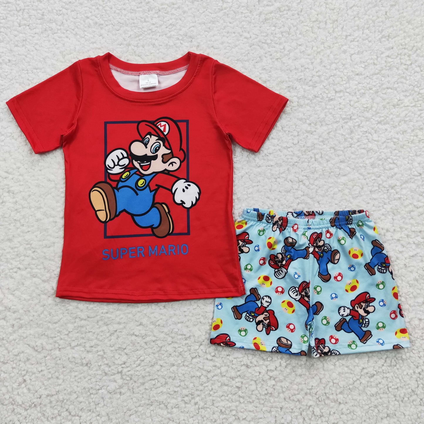 BSSO0259 Red Short Sleeve Cartoon T-shirts Super Shorts Summer Boys Set
