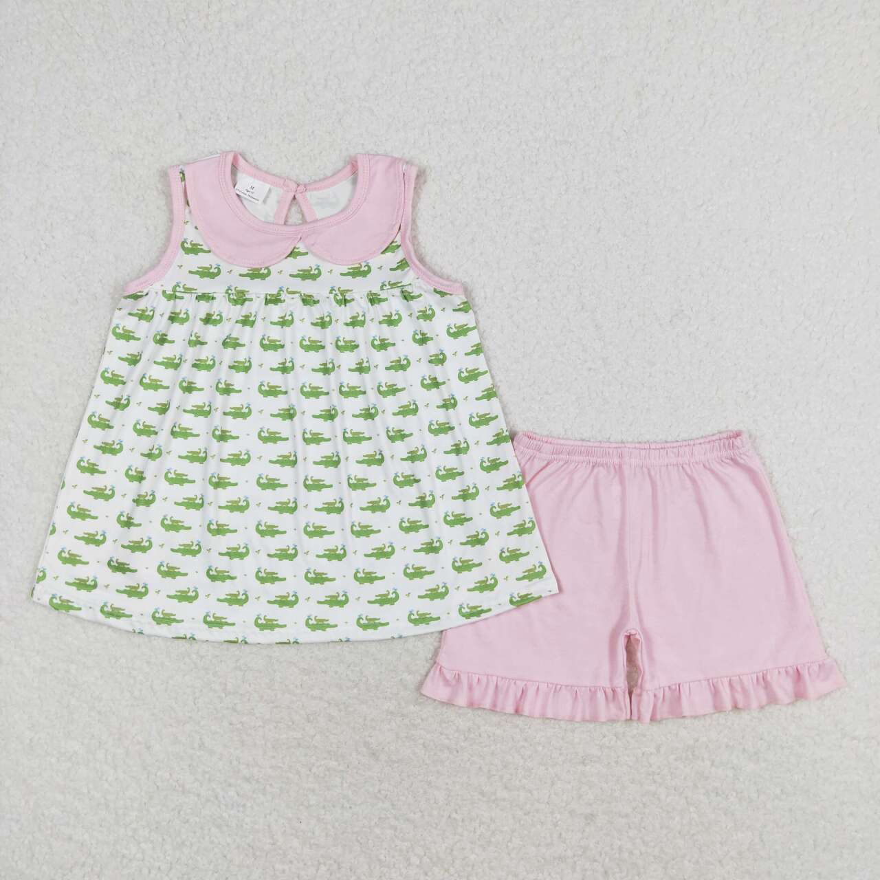 GSSO0654 Crocodile green sleeveless pink shorts girls set