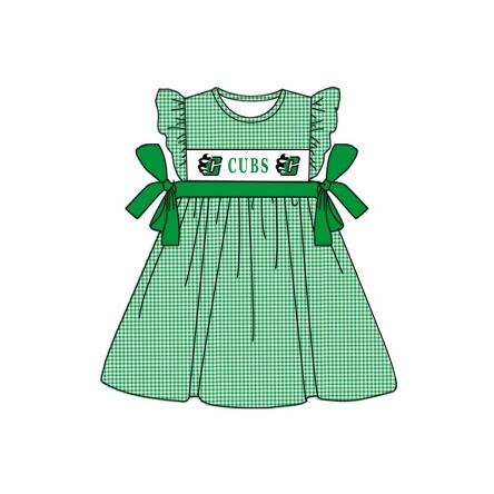 custom style C CUBS green checkered flutter sleeve girls bows dress