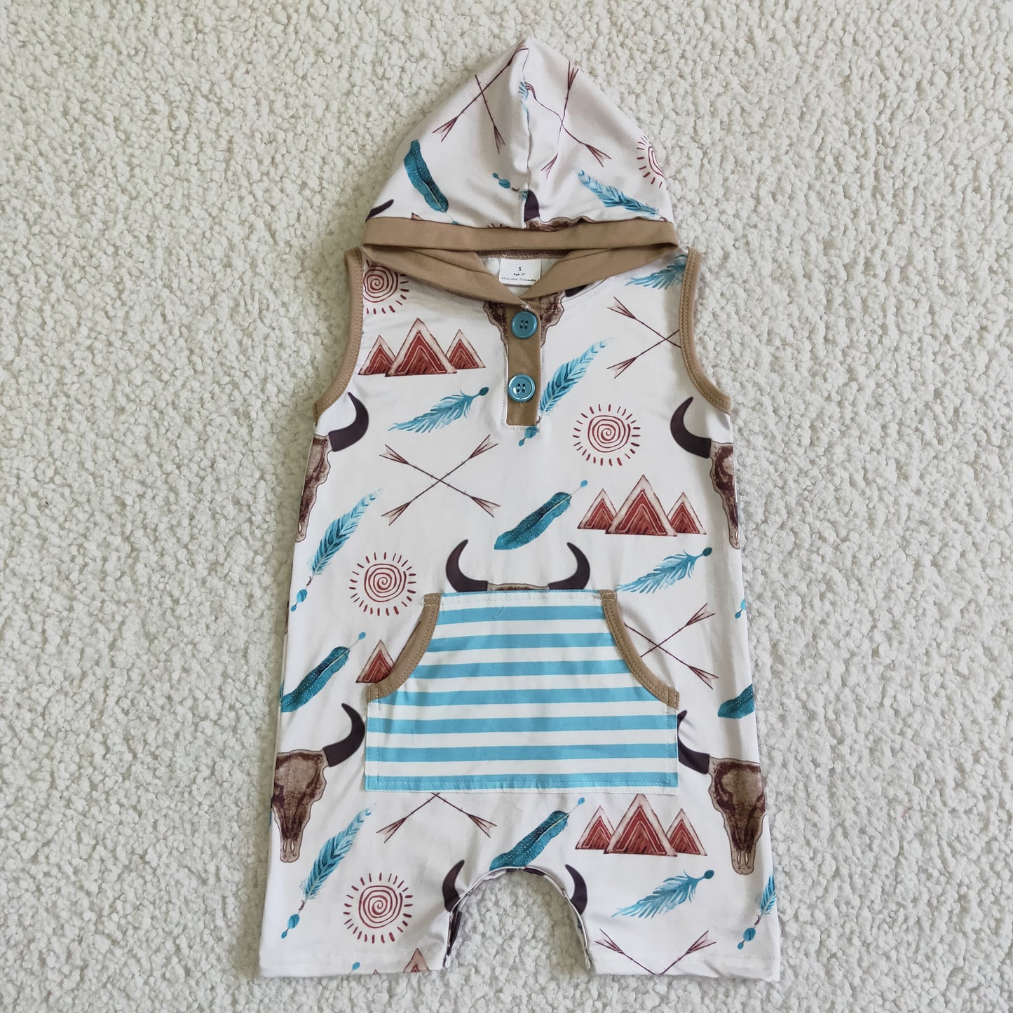 SR0014 Cow Skull With Hat Boys Romper