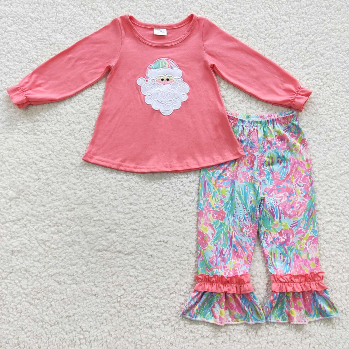 GLP0497 Christmas Santa Claus Pink Long Sleeves Coloful Pants Girls Clothes