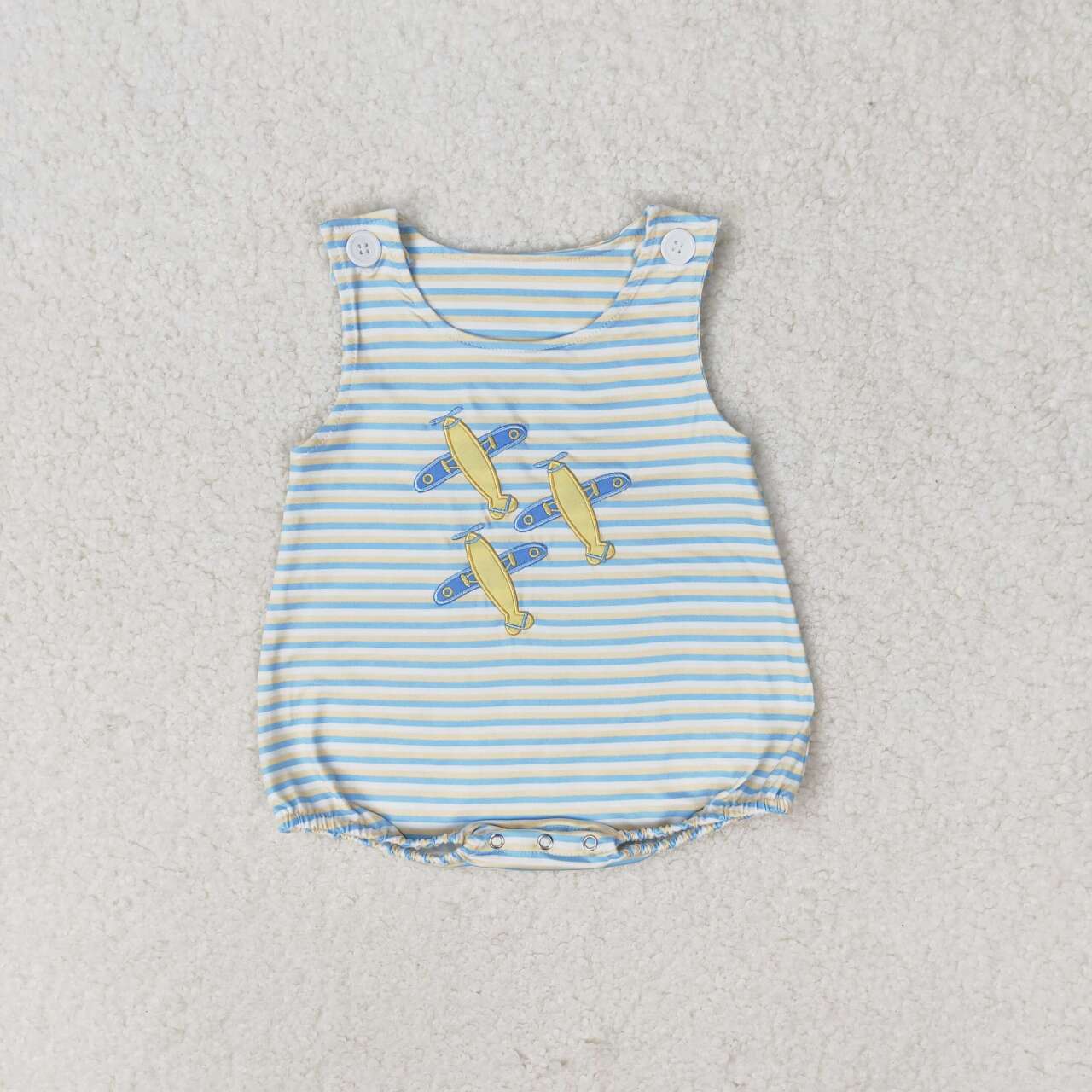 SR1228 embroidery Plane green yellow striped sleeveless boys romper