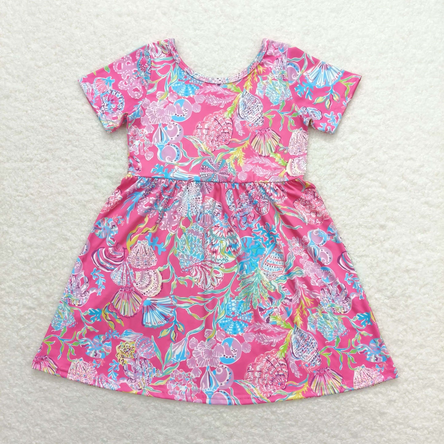GSD1115 tortoise bell hot pink short sleeve girls dress bright color