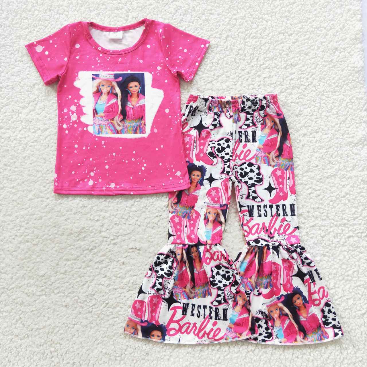 GSPO0808 BA hot pink short sleeve pants girls set