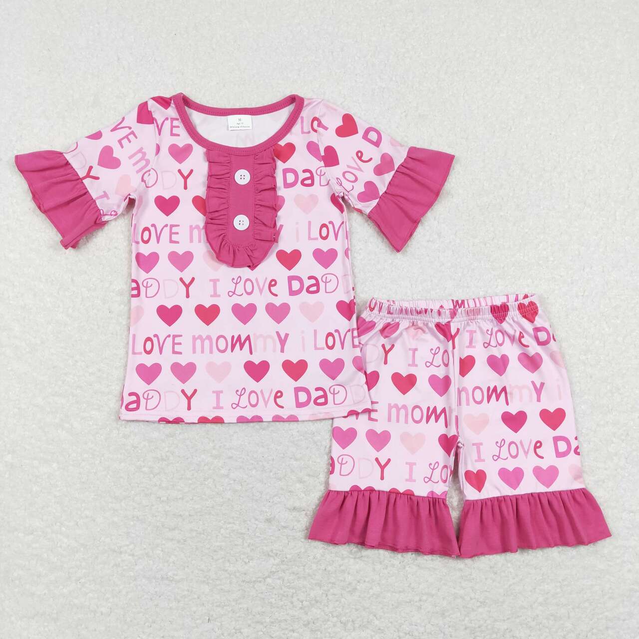 GSSO0445 I love mommy heart hot pink short sleeve shorts girls set