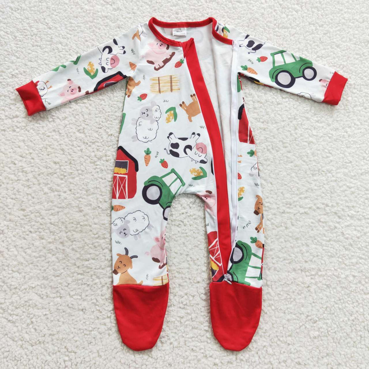 LR0379 Farm House Truck Animals Long Sleeves Kids Romper