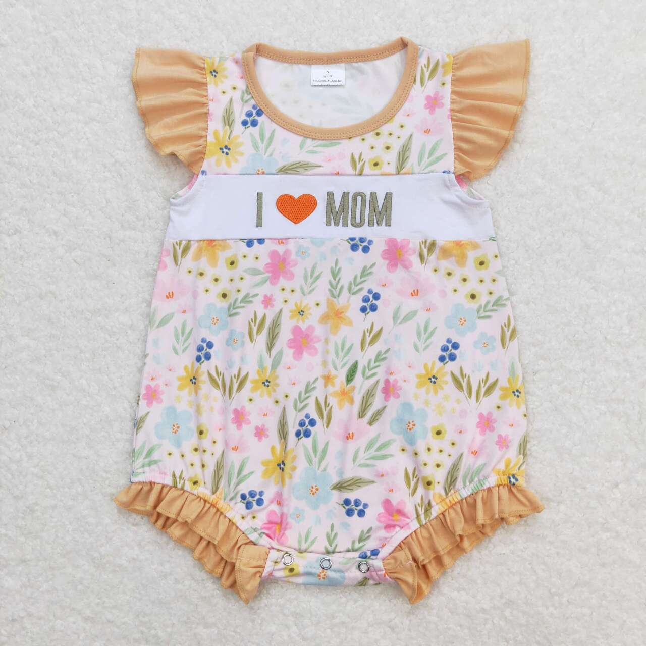 SR1131 embroidery I love Mom colorful flowers flutter sleeve girls romper