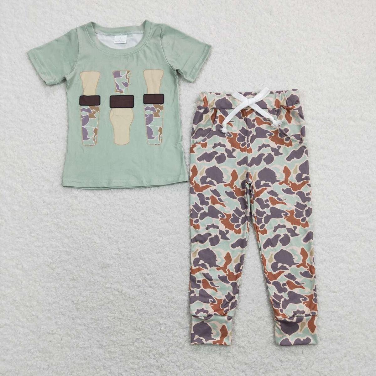 Call duck green short sleeve green camo pants boys set