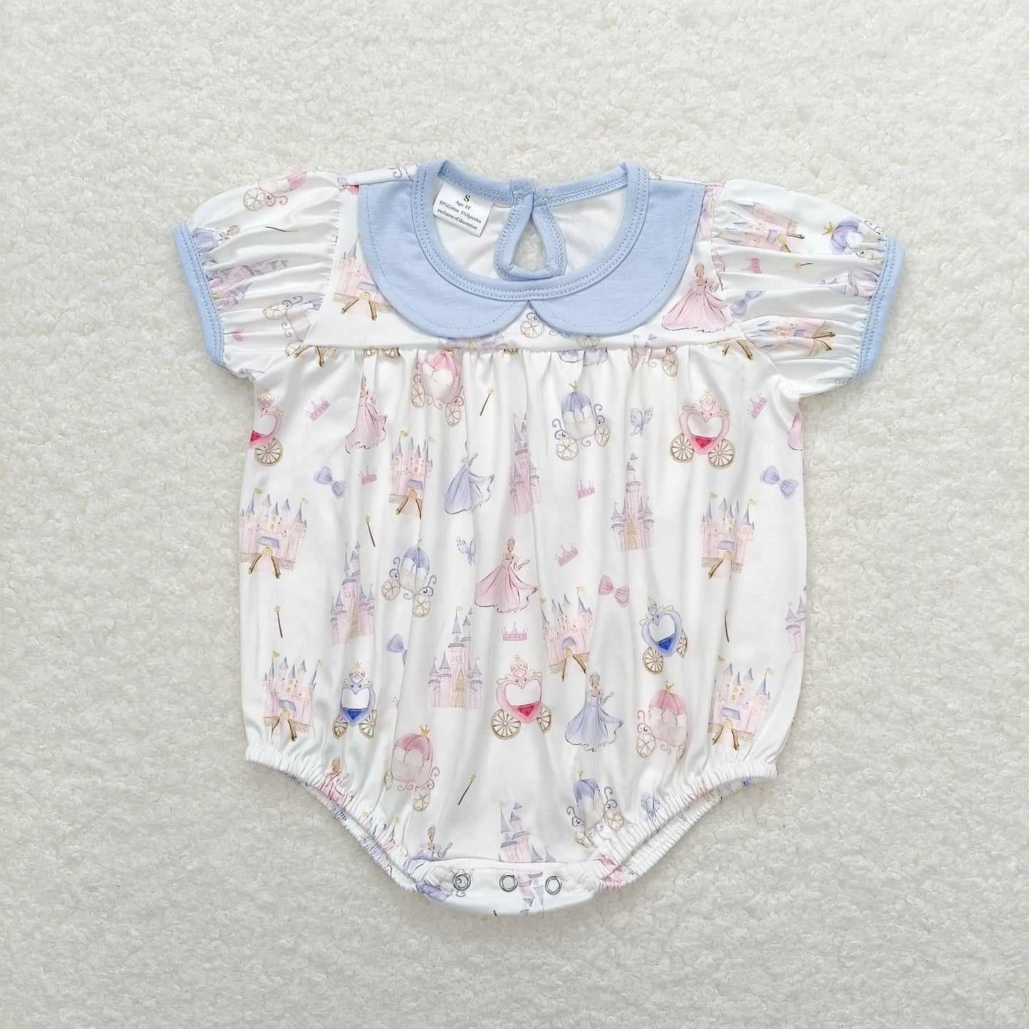 SR1477 cartoon princess castle short sleeve girls romper