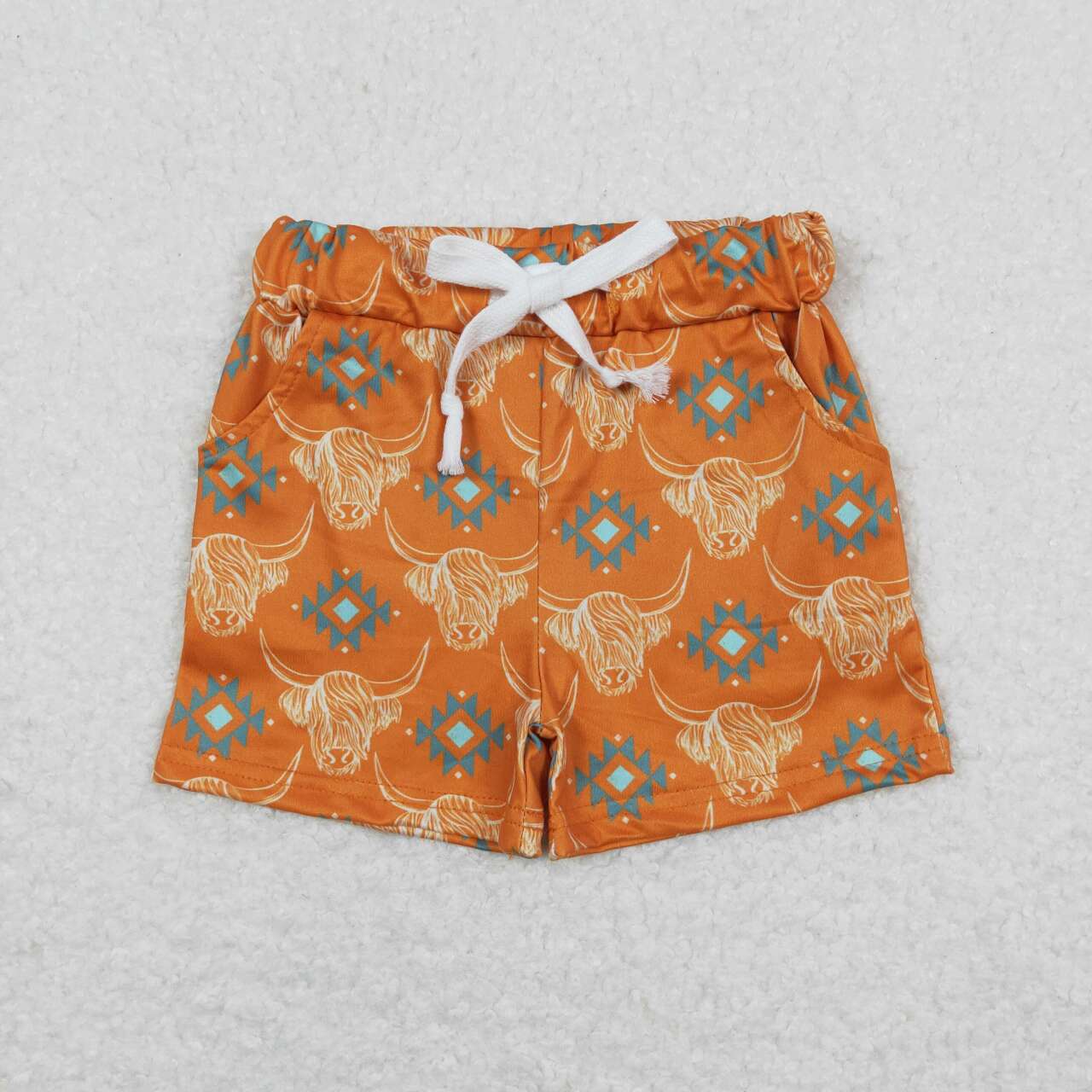 SS0208 Western Aztec highland cow orange boys shorts