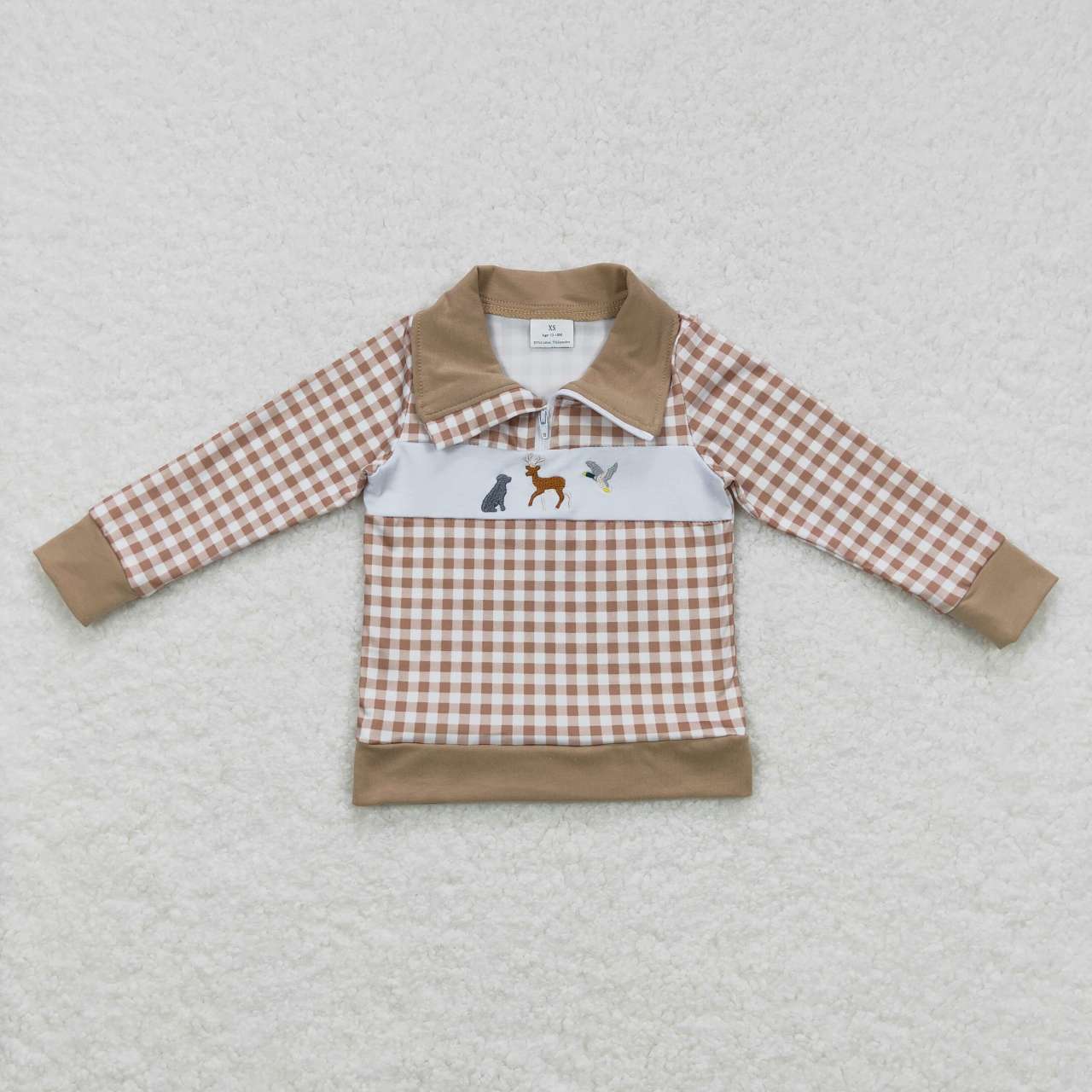 BT0345 Hunt deer duck dog orange striped plaid boys pullover