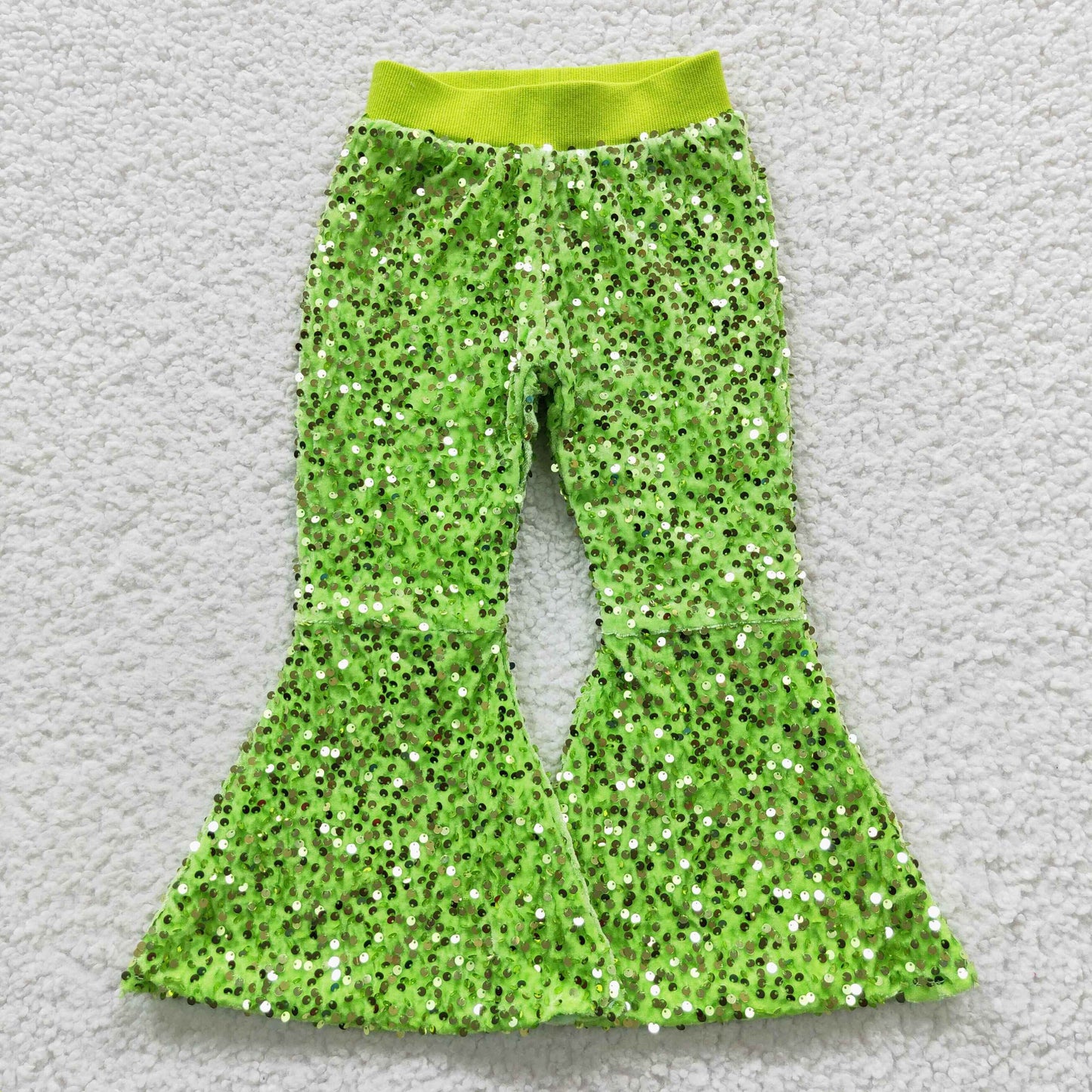P0148 Green Sequin Lining Bell-bottom Hot Sale Kids Pants