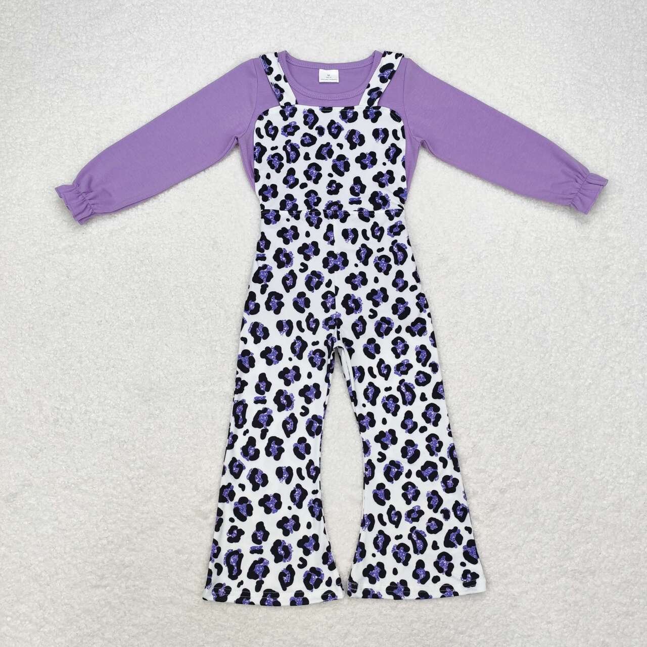 GLP1373 purple long sleeve purple leopard jumpsuits girls set