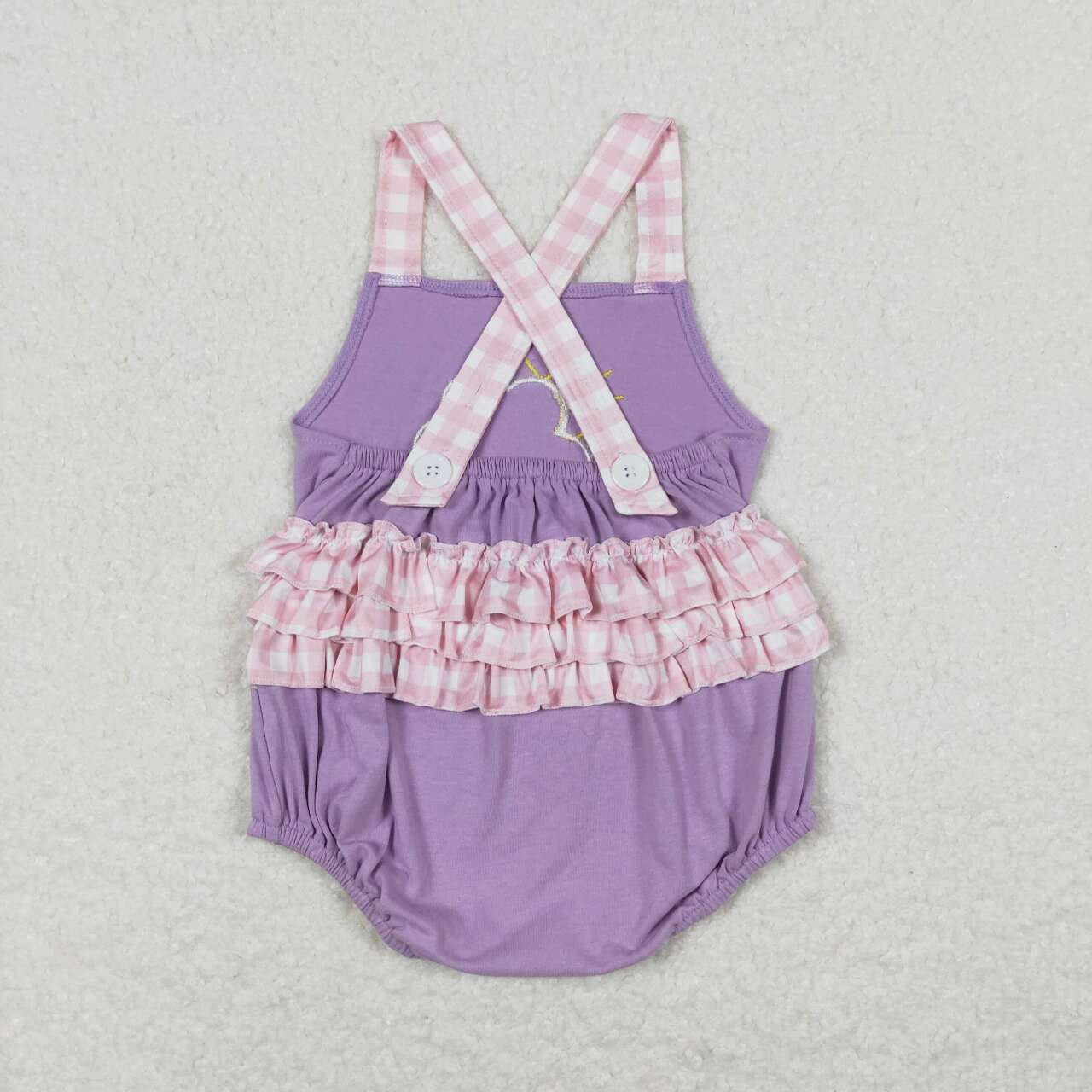 SR1071 embroidery Rain purple pink checkered sleeveless girls romper