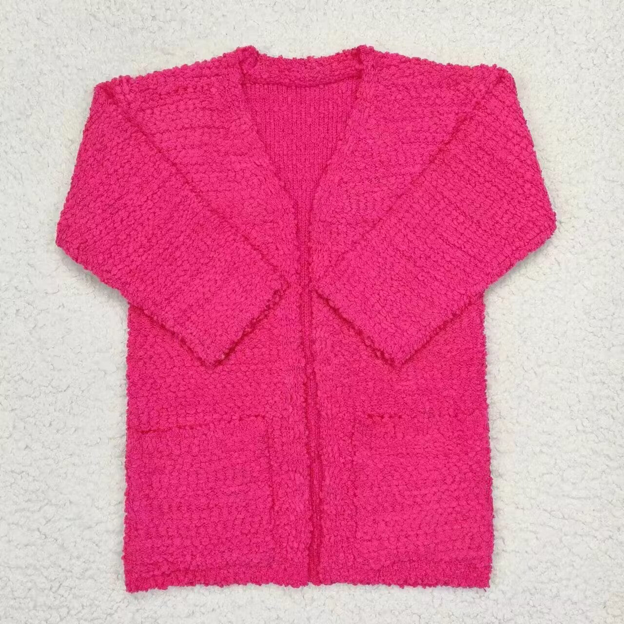 GT0236 Hot pink pockets cardigan girls sweater