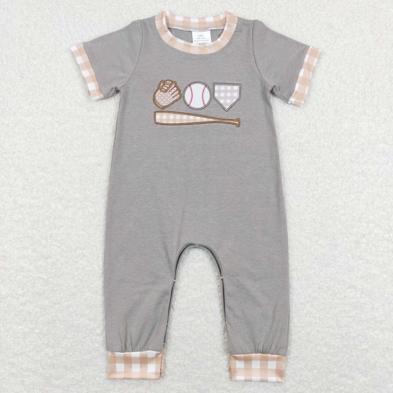 SR0614 Play baseball brown short sleeve boys romper