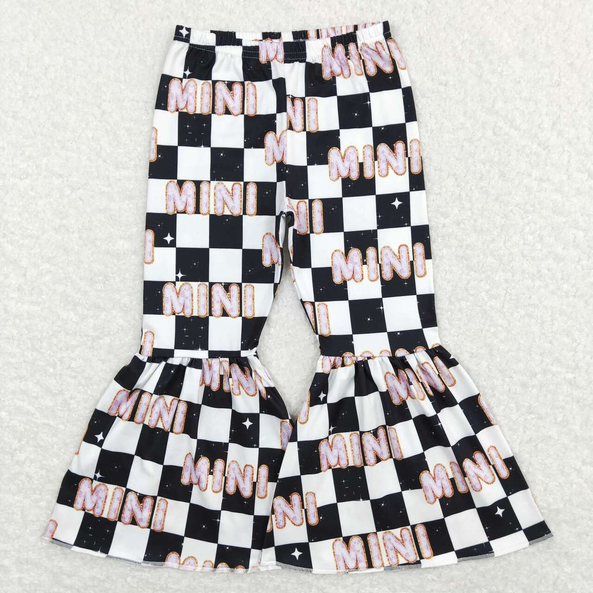 P0345 Mini black checkered milk silk girls pants