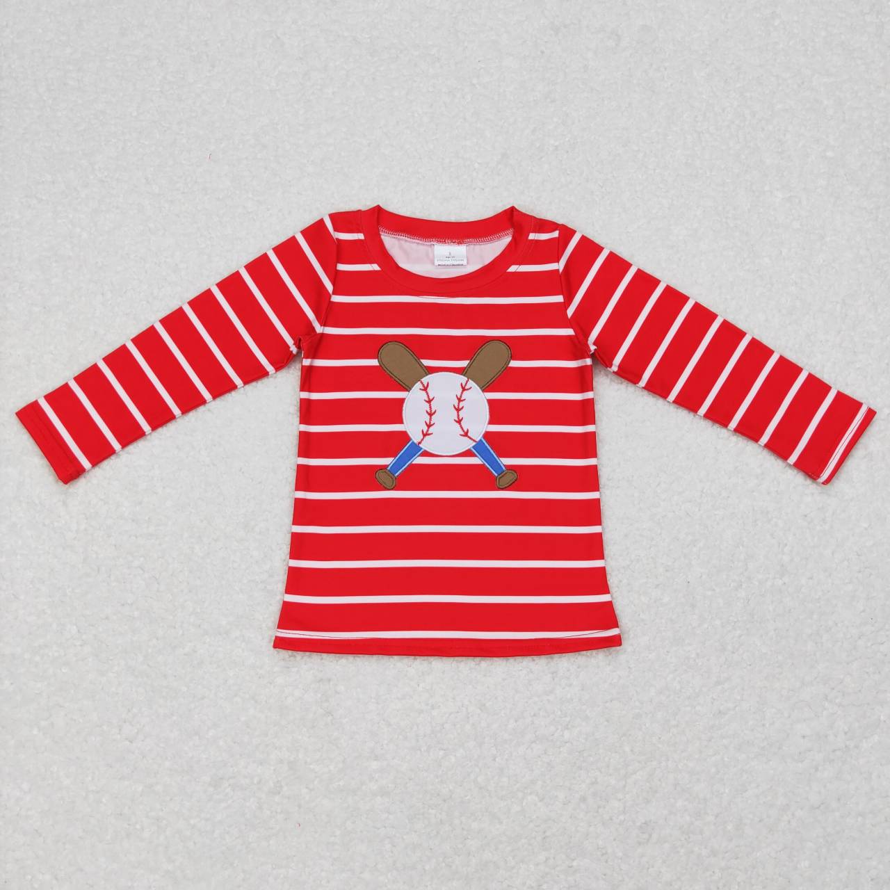 BT0387 Baseball red striped long sleeve boys top
