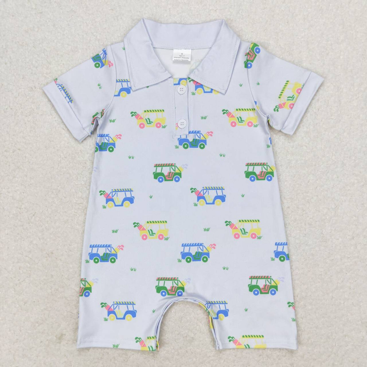 SR0982 Golf Car Blue Short Sleeve Boys Romper