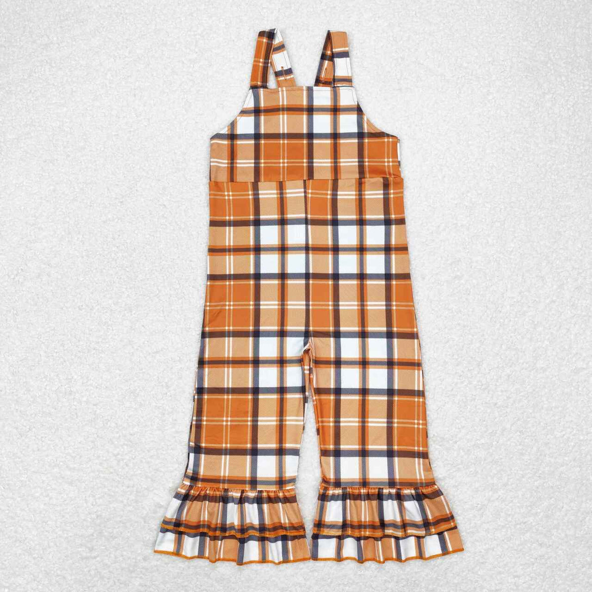 SR1953 Autuumn pumpkin orange checkered sleeveless girls romper