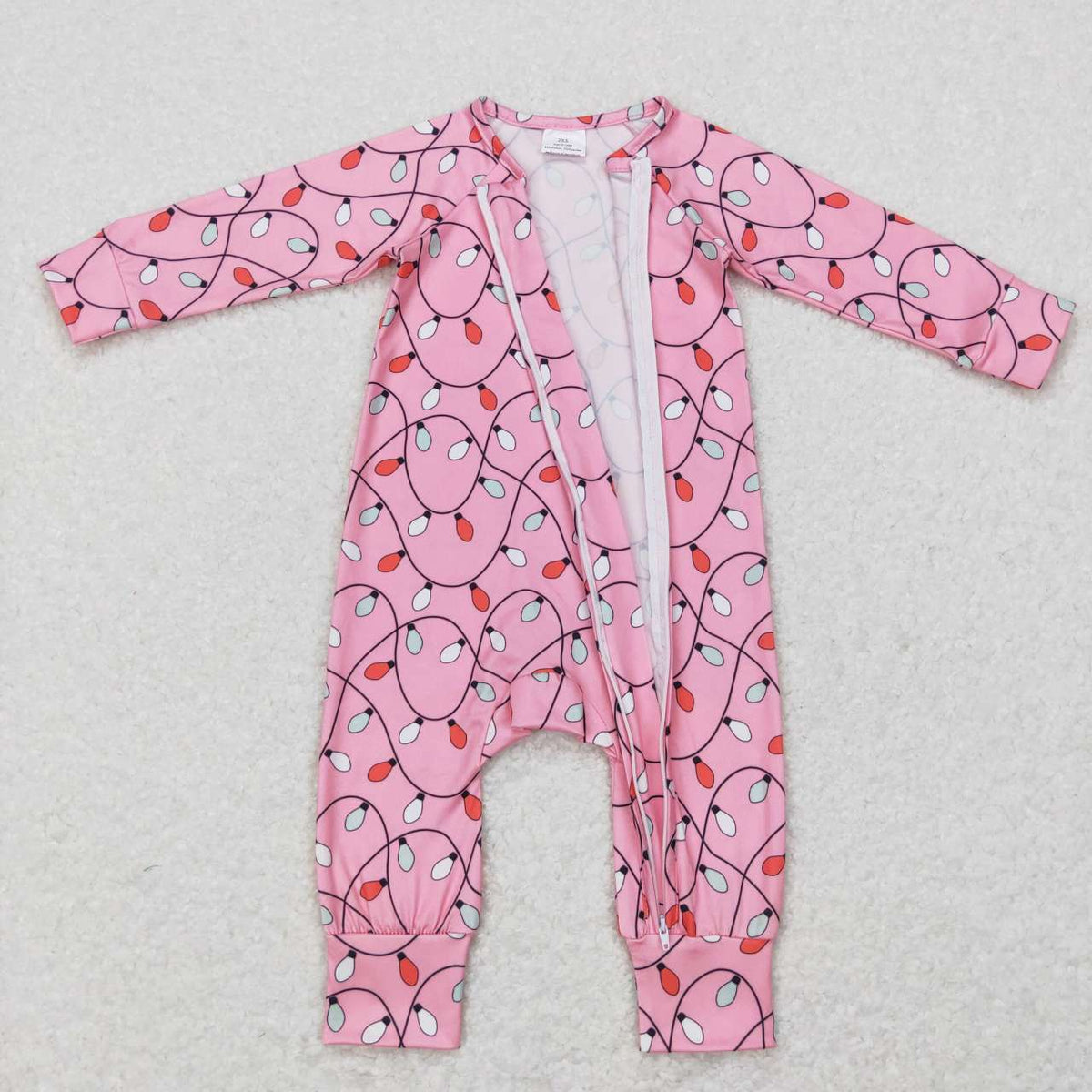 LR0757 Christmas light pink long sleeve girls romper