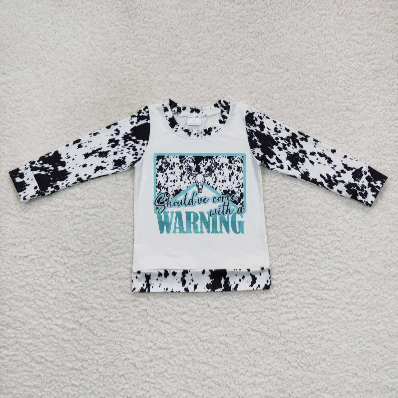GT0294 Western warning cow ink pattern long sleeve girls top