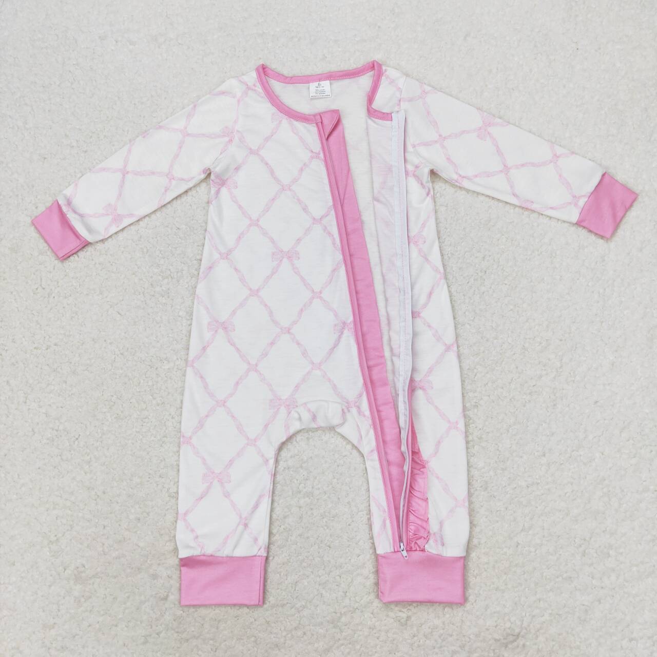 USA SHOP LR0921 bamboo pink bows long sleeve girls zipper romper