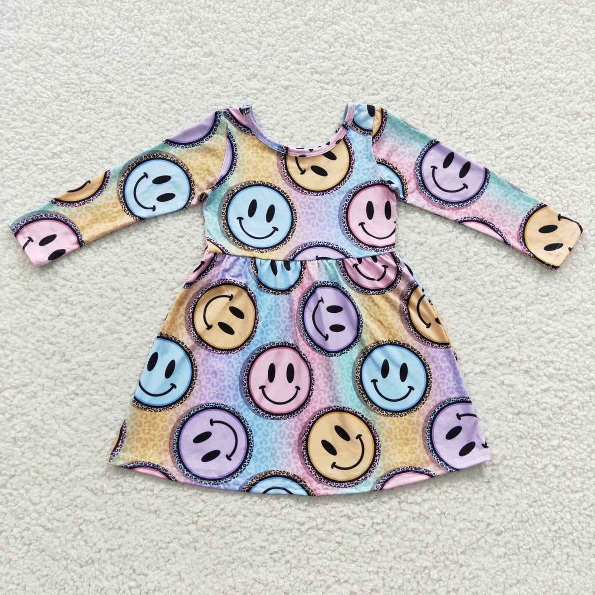 GLD0200 Colorful Leopard Smile Purple Long Sleeves Girls Dress