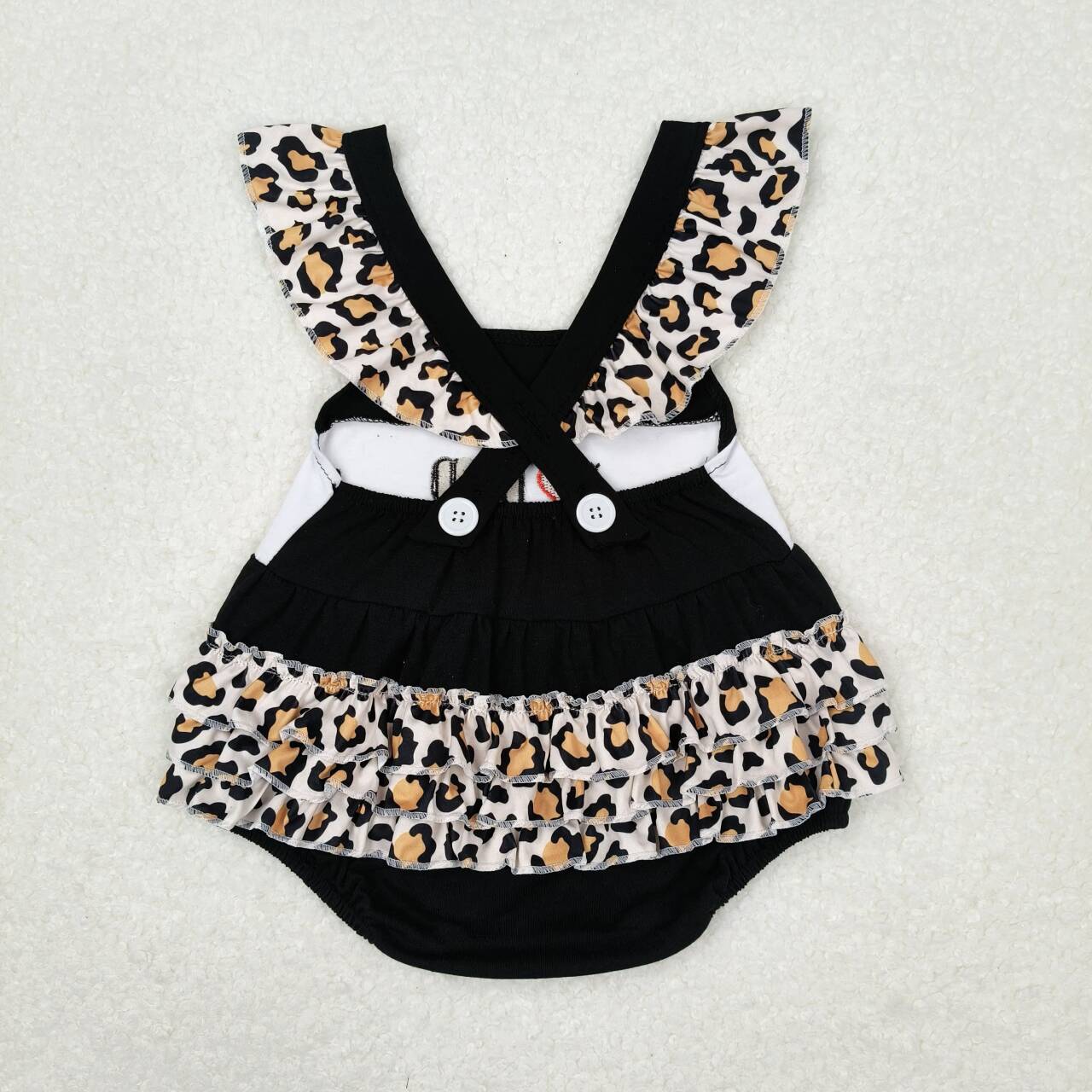 SR1147 I love dad leopard black flutter sleeve girls romper