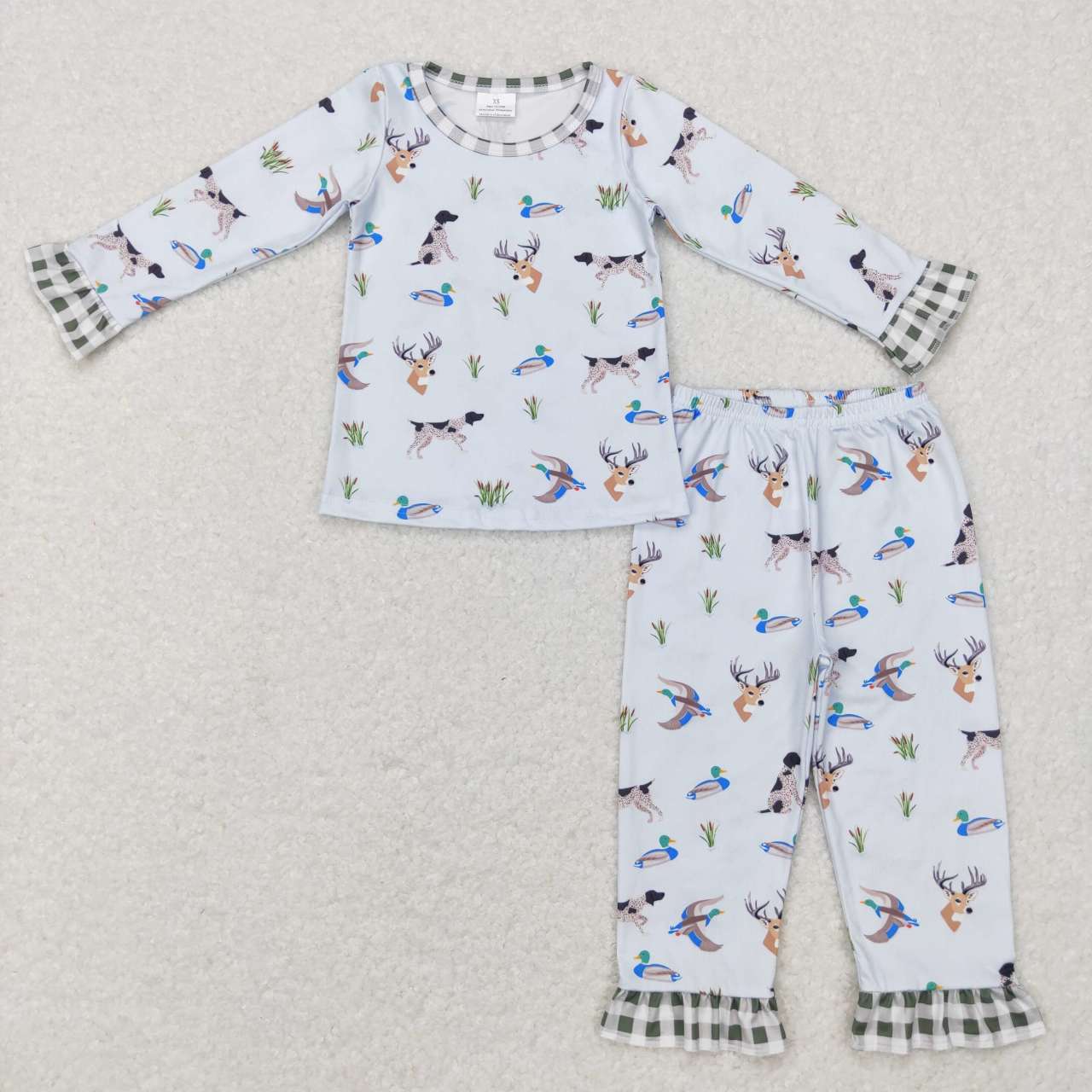 GLP0974 Hunting dog mallard deer blue long sleeve pants girls pajamas