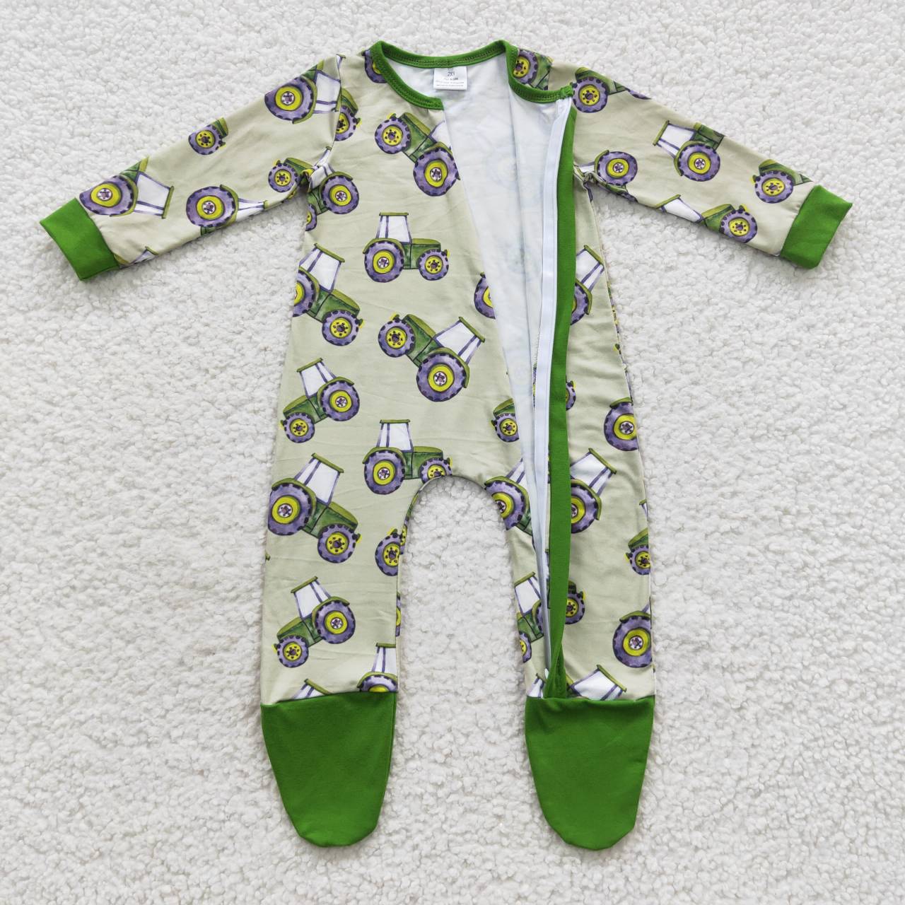 LR0386 Farm tractors green long sleeve kids romper