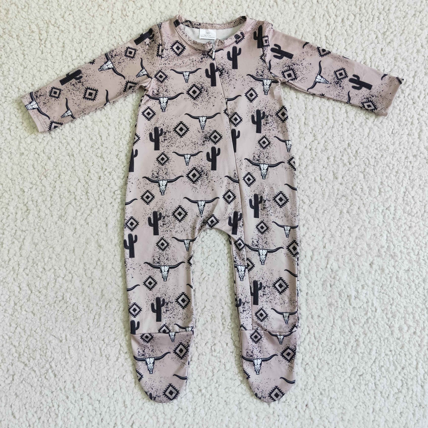 LR0074 Cow cactus Aztec zipper long sleeve boys romper