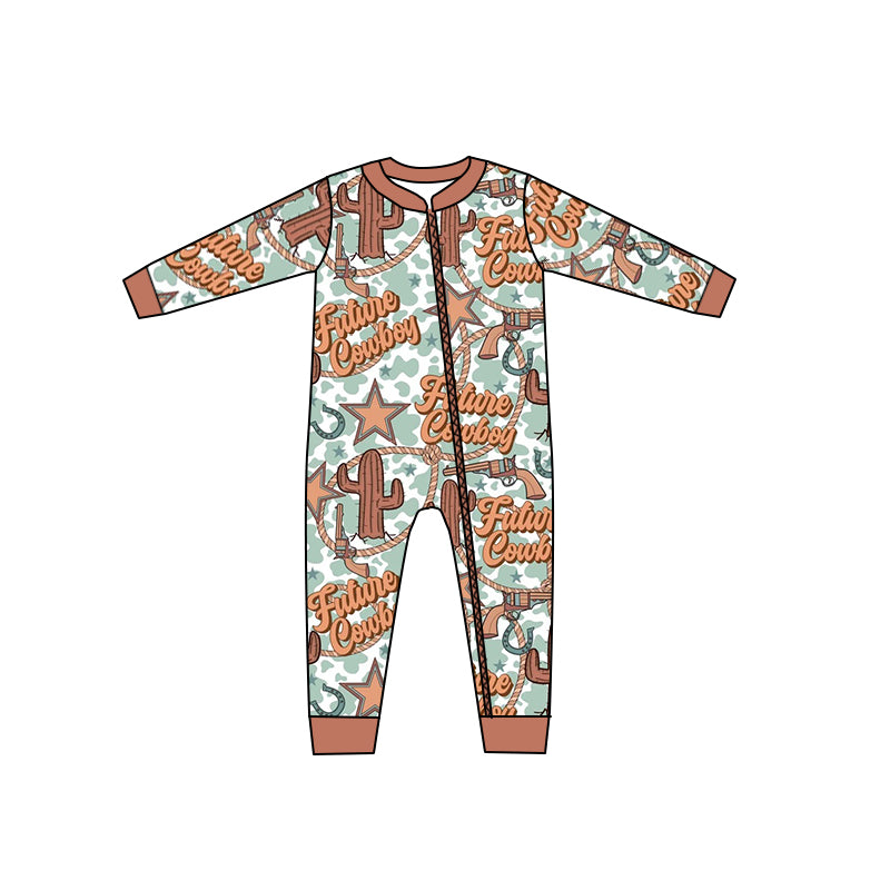 (pre order) LR0307 Star Cactus Western Brown Kids Long Sleeve Romper