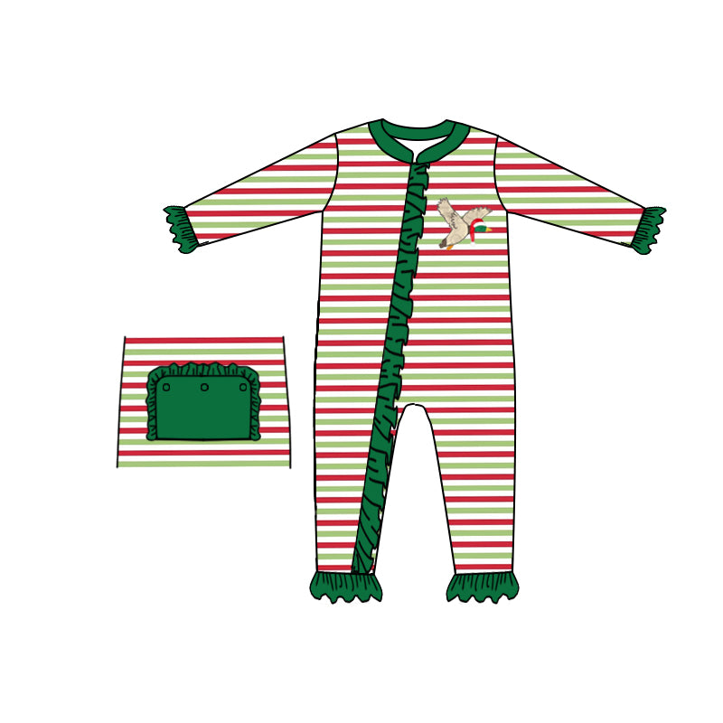 preorder LR0668 Mallard duck red & green long sleeve girls romper