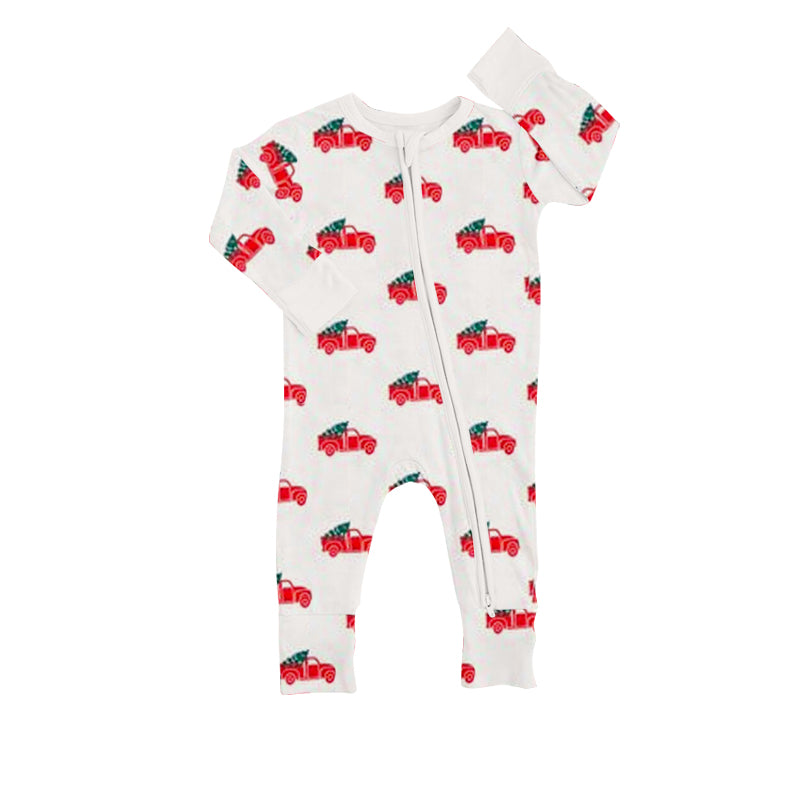 preorder LR0752 Christmas truck tree long sleeve kids romper