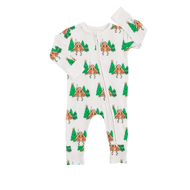 preorder LR0753 Christmas tree house long sleeve kids romper