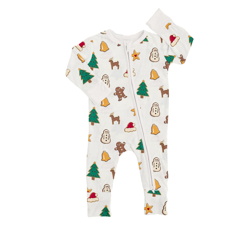 preorder LR0754 Christmas hat tree gingerbread man long sleeve kids romper