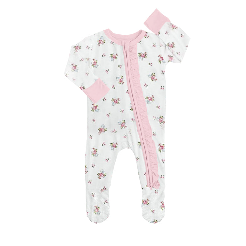 preorder LR0787 Pink flowers long sleeve girls romper