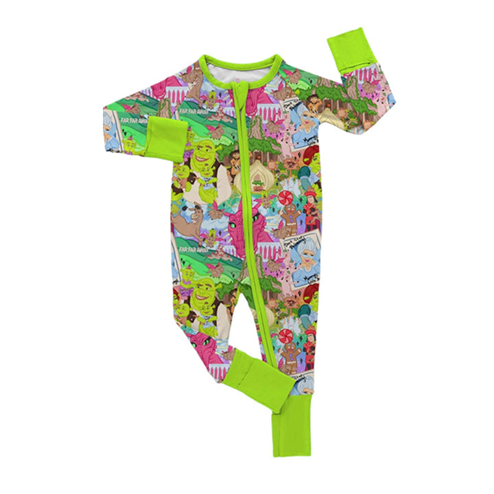 preorder LR0813 Cartoon green zipper long sleeve kids romper