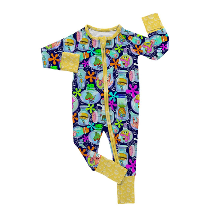 preorder LR0814 Cartoon purple zipper long sleeve kids romper