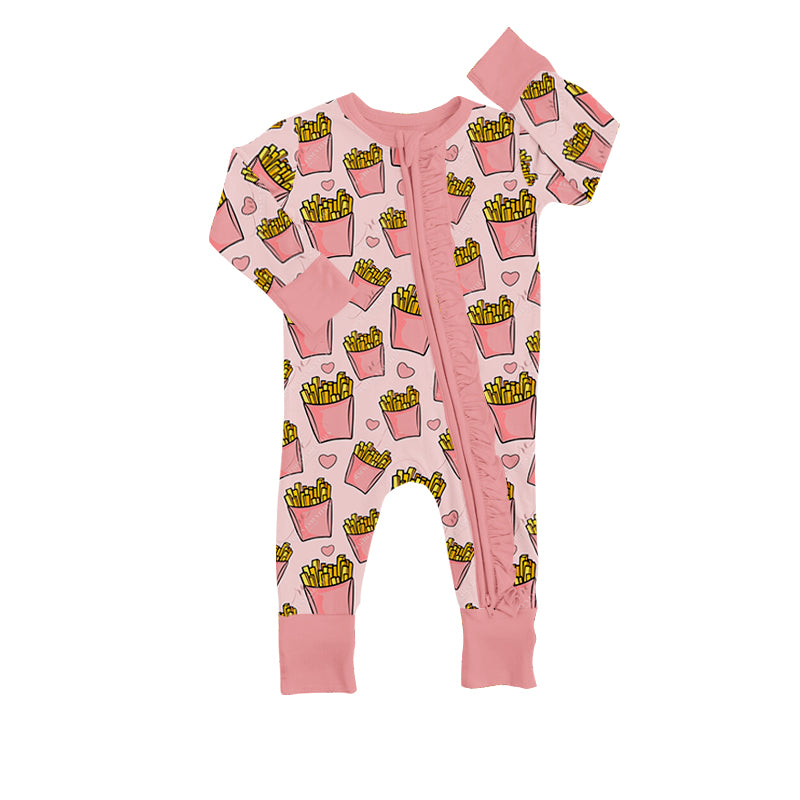 preorder LR0820 I speak chips pink long sleeve zipper girls romper