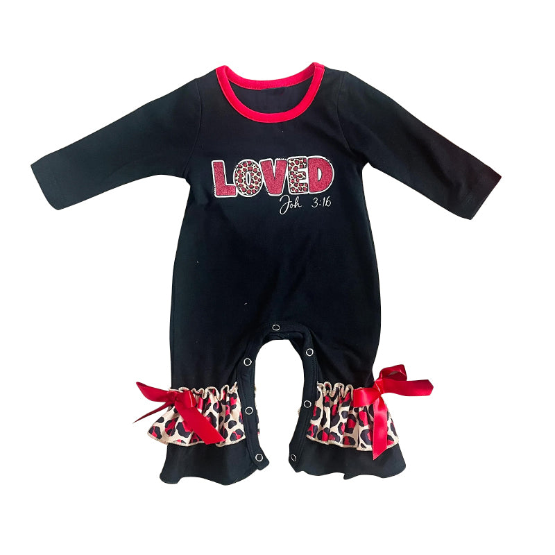 preorder LR0838 Loved black long sleeve girls romper