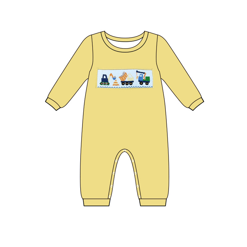 preorder LR0995 Construction truck yellow long sleeve boys romper